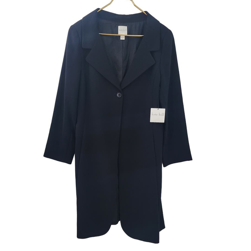 New‎ NWT Kate Hill Long Line Black Single Button Split Tail Blazer Coat Size 16